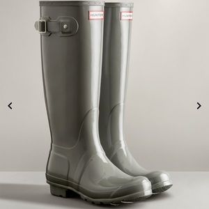 Hunter Women's Original Tall Gloss Rain Boots - Grey Size 8